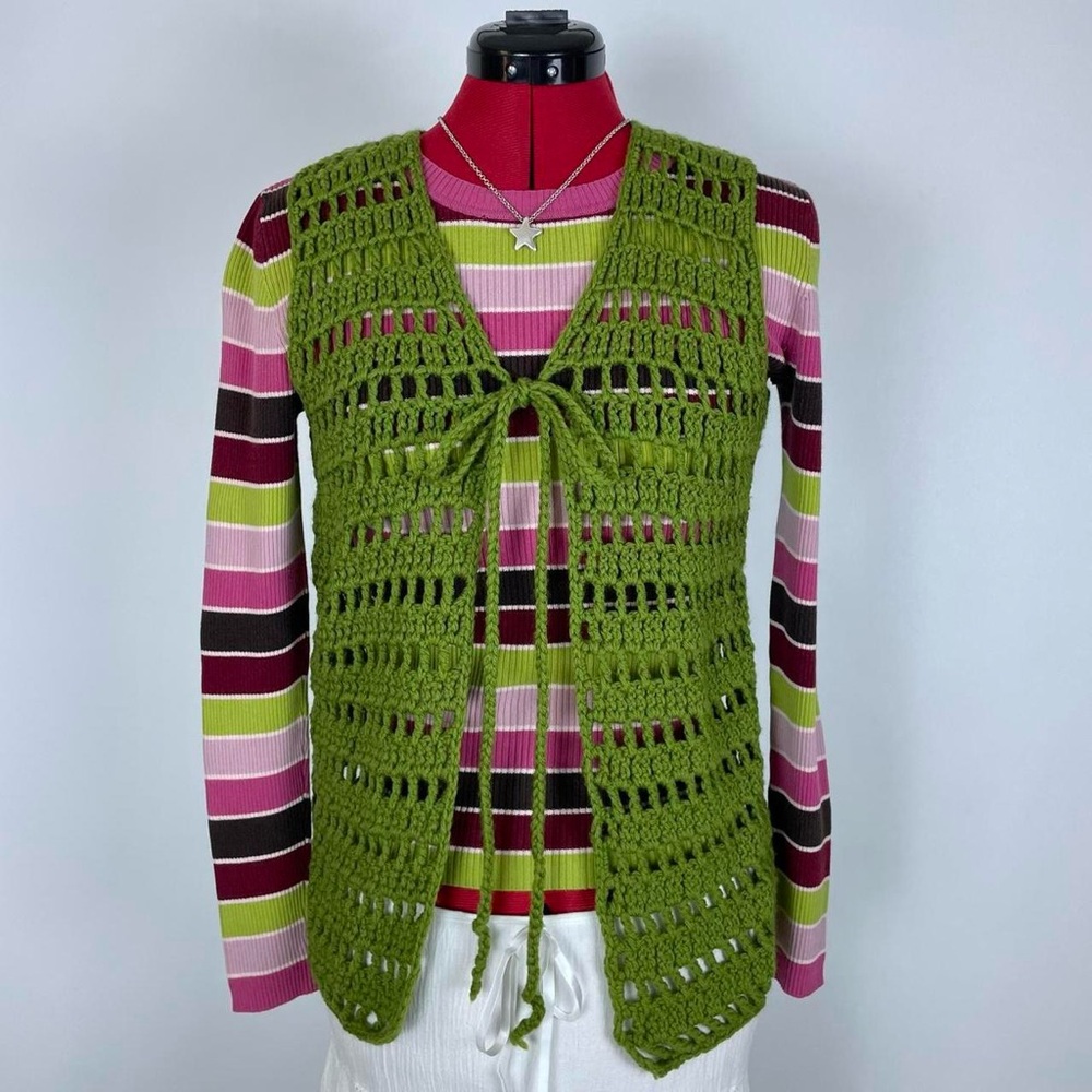 Green Crochet Tie-Front Vest